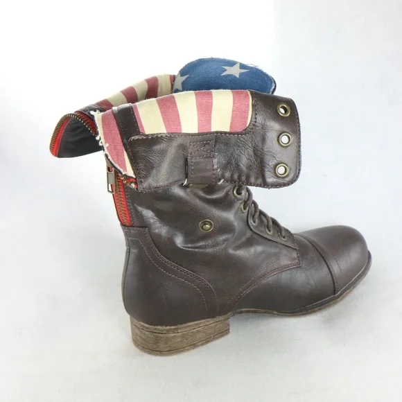 New BAMBOO PAIR of Roll Down USA Flag Combat Boots Sz 5.5 US Women - Picture 4 of 8